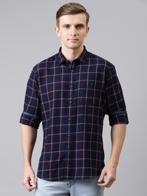 

Louis Philippe Jeans Men Navy Blue & Red Slim Fit Checked Casual Shirt