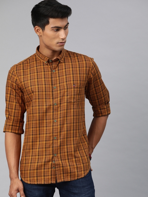 

Louis Philippe Jeans Men Rust Orange & Brown Slim Fit Pure Cotton Checked Casual Shirt