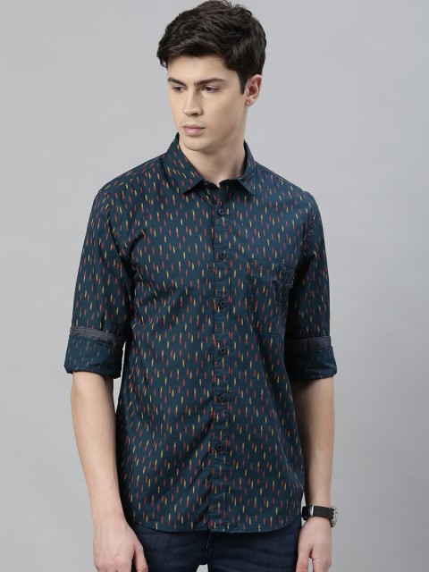 

Louis Philippe Jeans Men Navy Blue & Red Super Slim Fit Printed Casual Shirt