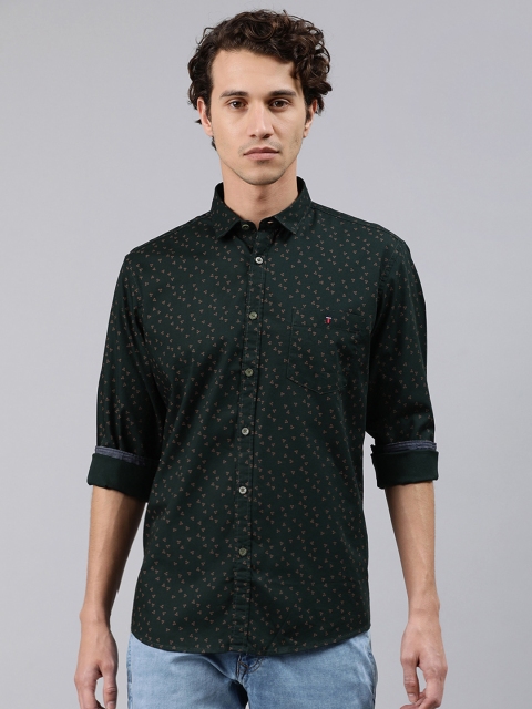 

Louis Philippe Jeans Men Olive Green & Beige Slim Fit Printed Casual Shirt