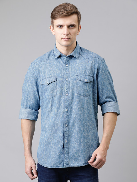

Louis Philippe Jeans Men Blue Slim Fit Faded Denim Casual Shirt