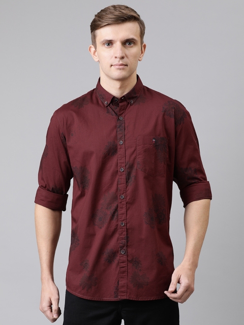 

Louis Philippe Jeans Men Maroon & Navy Blue Slim Fit Floral Printed Casual Shirt