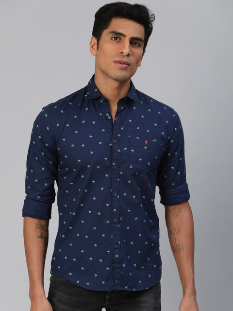

Louis Philippe Jeans Men Navy Blue & Green Slim Fit Printed Casual Shirt