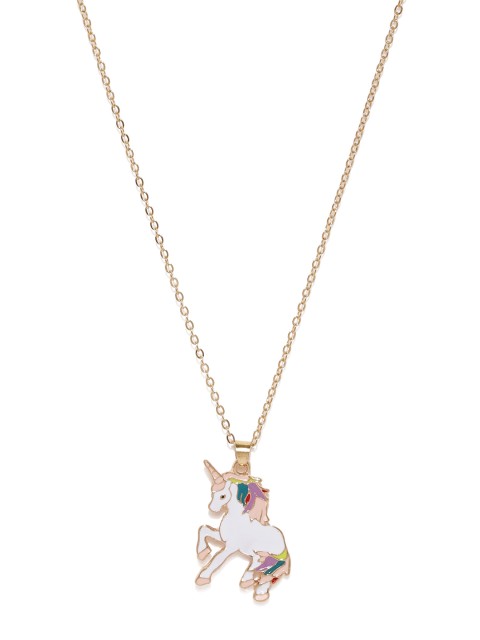 

lil' star Girls Gold-Toned Unicorn Enamelled Pendant with Chain