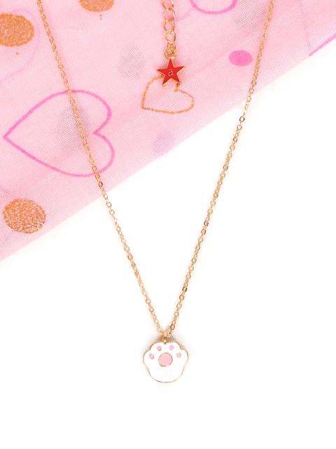 

lil' star Girls Gold-Toned Paw Enamelled Pendant with Chain