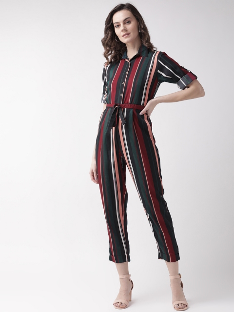 

U&F Women Maroon & Black Striped Basic Jumpsuit