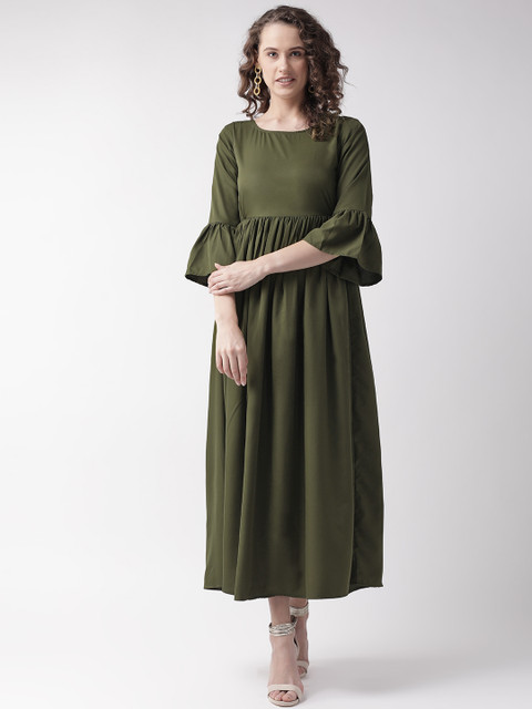 

U&F Women Olive Green Solid Maxi Dress