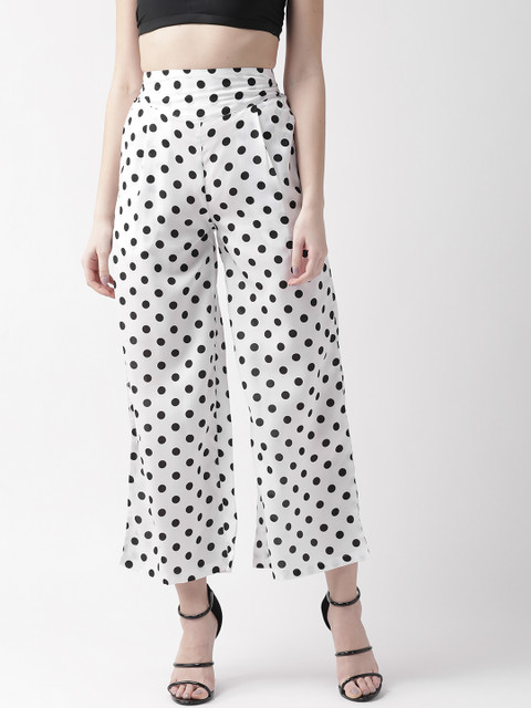 

U&F Women White & Black Polka Dot Print Straight Palazzos