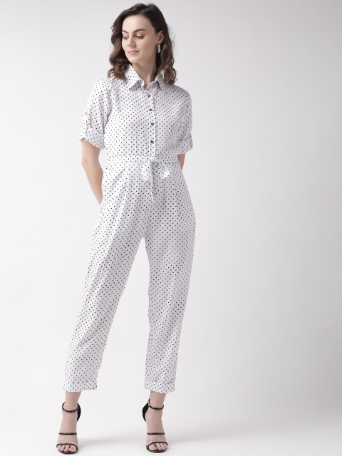

U&F Women White & Black Printed Basic Jumpsuit