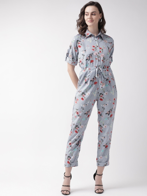 

U&F Women Grey & Red Printed Basic Jumpsuit