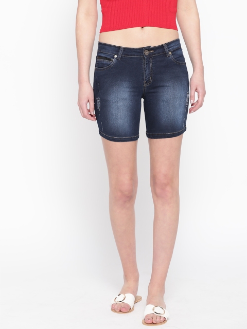 

urSense Women Navy Blue Washed Slim Fit Denim Shorts