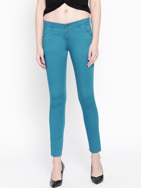 

urSense Women Turquoise Blue Regular Fit Solid Trousers