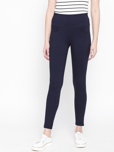 

urSense Women Navy Blue Solid Skinny Fit Cropped Treggings