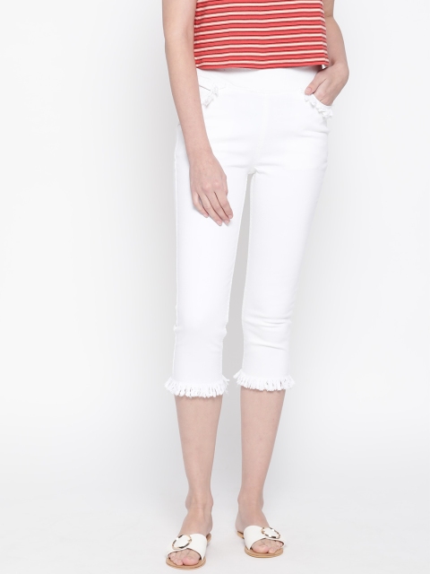

urSense Women White Solid Slim Fit Denim Capris