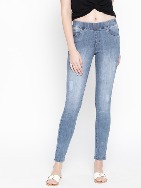 

urSense Women Blue Washed Distressed Slim Fit Jeggings