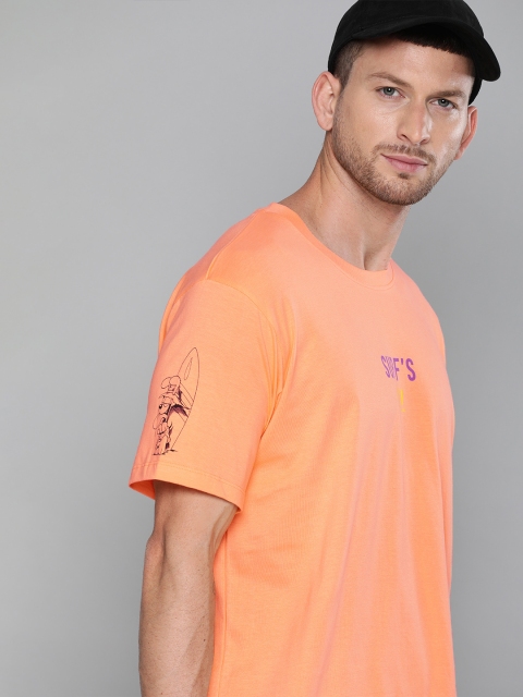 

Kook N Keech Men Orange Solid Round Neck T-shirt with Printed Detail