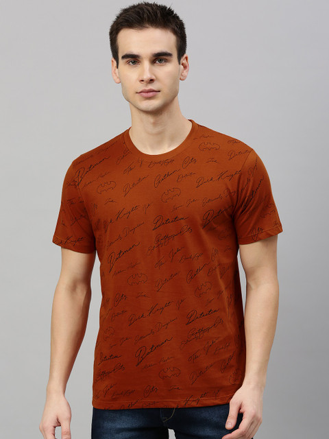 

Justice League Men Rust Orange Printed Round Neck T-shirt