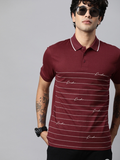 

Kook N Keech Marvel Men Maroon White Striped Polo Collar T-shirt