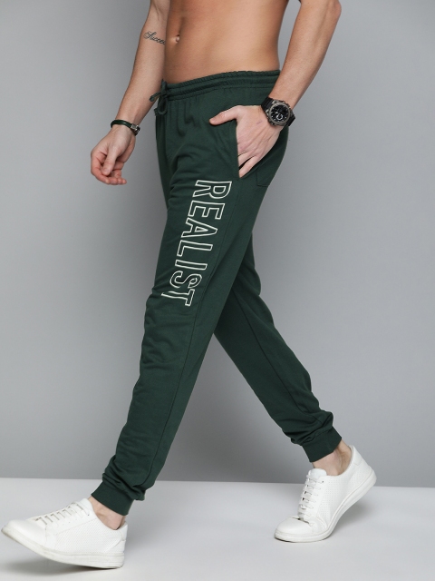

Kook N Keech Men Green Straight Fit Solid Joggers with Printed Detailing