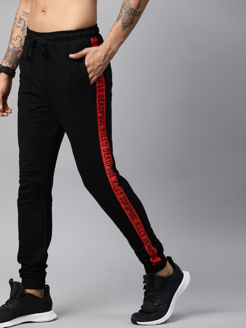 

Kook N Keech Marvel Men Black Solid Joggers With Side Stripe Printed Detailing