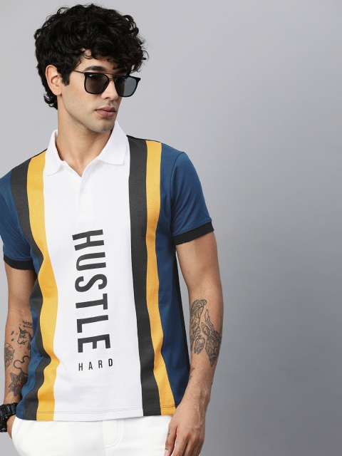 

Kook N Keech Men White Black Printed Polo Collar Pure Cotton T-shirt