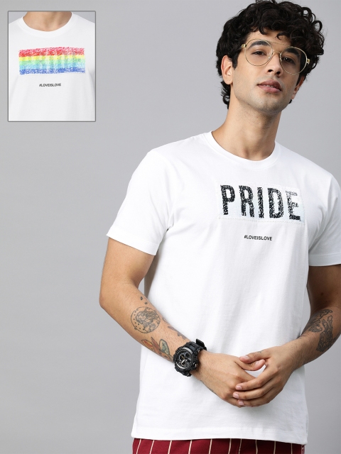 

Kook N Keech Men White Mermaid Sequinned Round Neck T-shirt