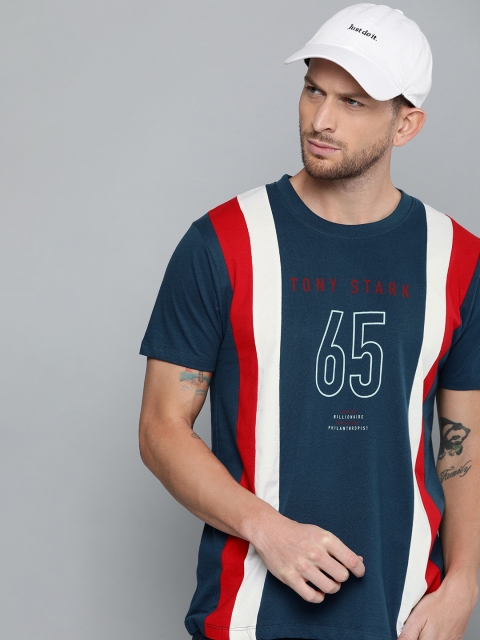 

Kook N Keech Marvel Men Navy Blue & White Striped Round Neck T-shirt