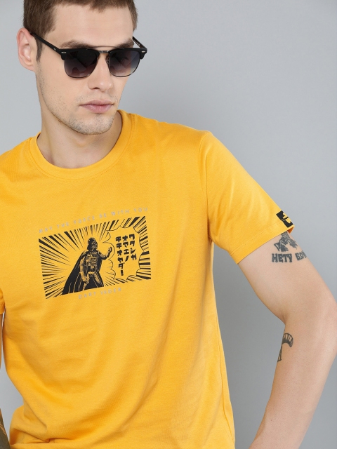 

Kook N Keech Star Wars Men Mustard Yellow Dart Vader Printed Round Neck T-shirt