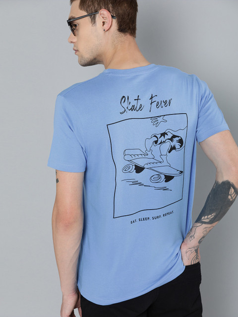 

Kook N Keech Men Blue Printed Round Neck Pure Cotton T-shirt