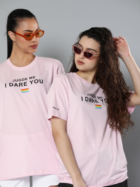 

Kook N Keech Unisex Pink Solid Round Neck Pure Cotton T-shirt With Printed Detailing