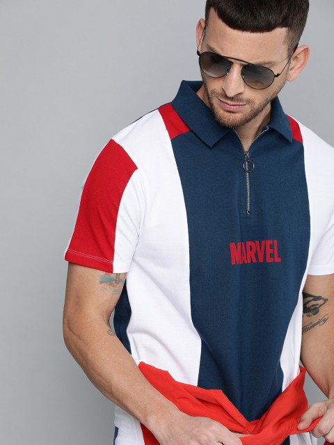 

Kook N Keech Marvel Men Blue & White Colourblocked Marvel Polo Collar T-shirt