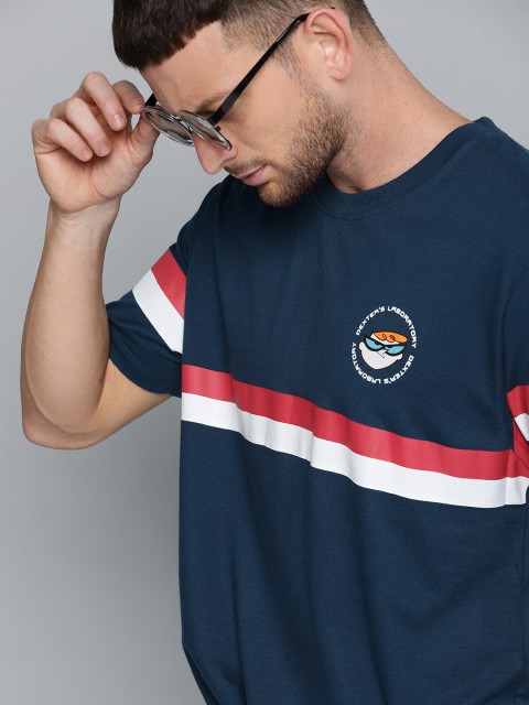 

Dexter by Kook N Keech Men Navy Blue & White Printed Round Neck T-shirt