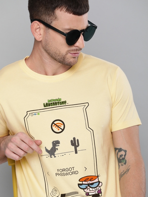 

Dexter by Kook N Keech Men Yellow Printed Round Neck T-shirt