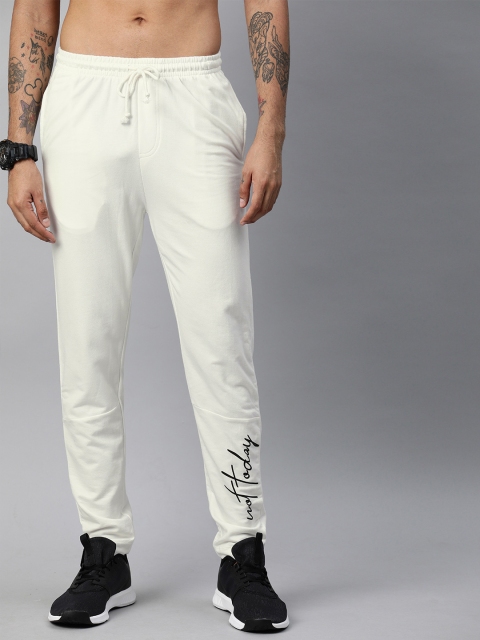 

Kook N Keech Men Off White Solid Track Pants with Printed Detail