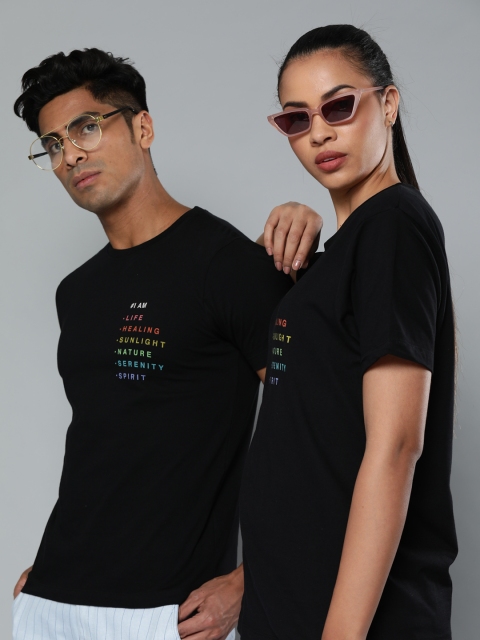 

Kook N Keech Unisex Black Solid Round Neck T-shirt With Printed Detailing