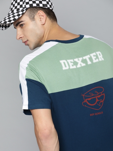 

Dexter by Kook N Keech Men Navy Blue & Green Dexter's Lab Printed Round Neck T-shirt