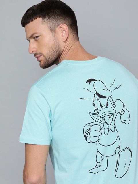 

Kook N Keech Disney Men Turquoise Blue & Black Donald Duck Printed Round Neck T-shirt