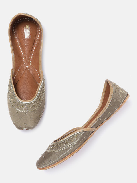 

Anouk Women Taupe & Gold-Toned Embellished Mojaris