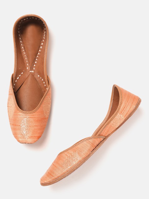 

Anouk Women Coral Orange Woven Design Mojaris