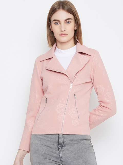 

Trufit Women Peach-Coloured Embossed Print Asymmetric Closure Jacket