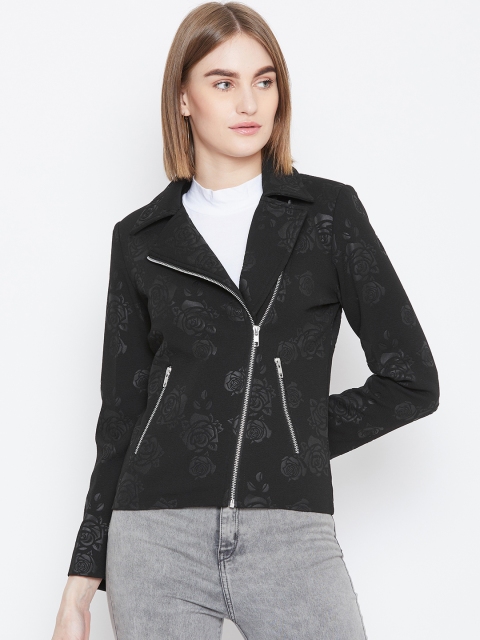 

Trufit Women Black Embossed Print Asymmetric Closure Jacket