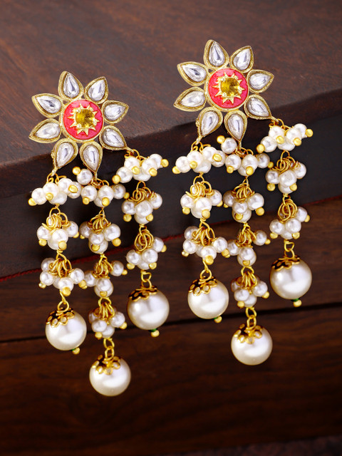 

Peora 18K Gold Plated Kundan Pearl Classic Drop Earrings