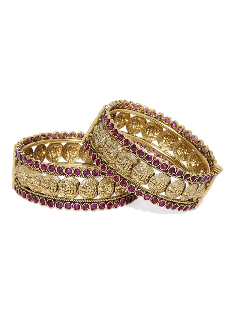 

Peora 18K Matte Gold-Plated & Red Stone Studded Temple Set of 2 Bangle