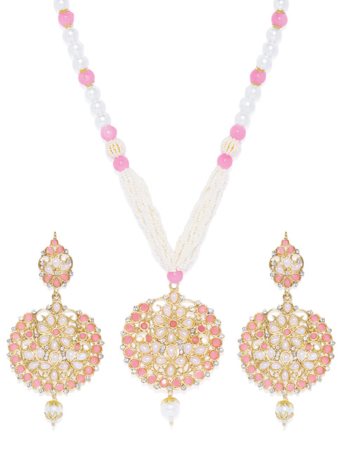 

Peora 18k Gold Plated & White Kundan & Pearls Studded Jewellery Set