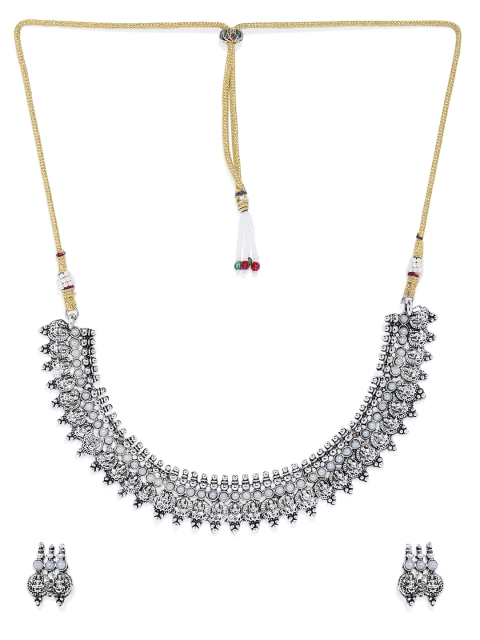 

Peora Silver-Toned Oxidised Antique Jewellery Set