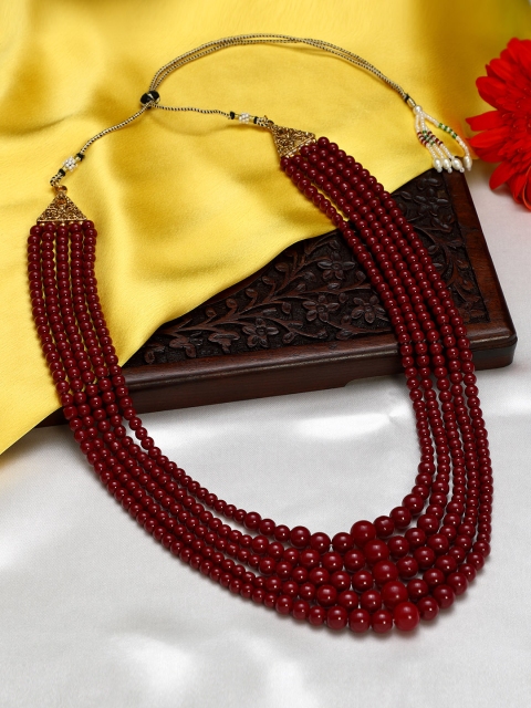 

Peora Men Maroon Faux Pearl Multistranded Necklace