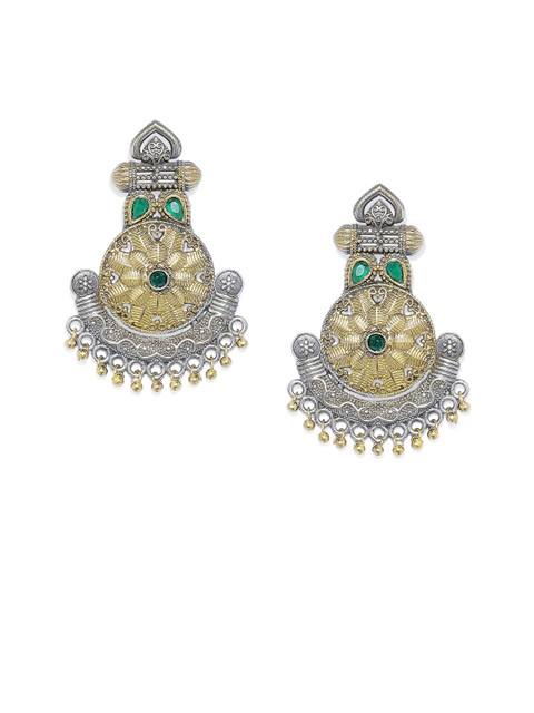 

Peora Gold & Silver-Plated & Green Classic Drop Earrings