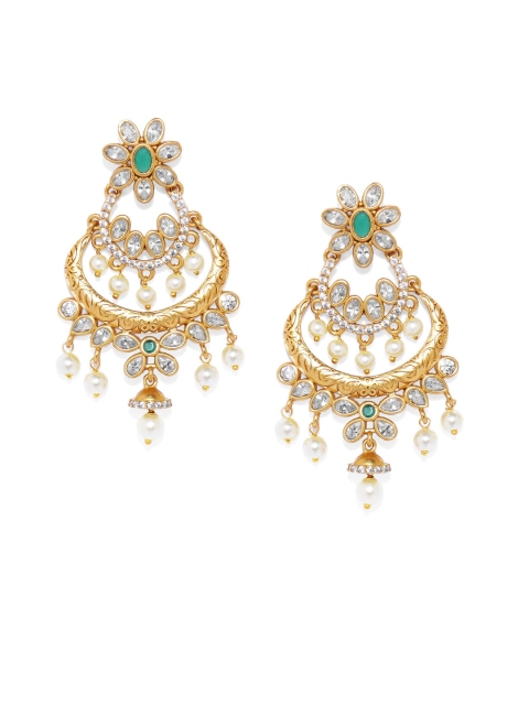 

Peora Gold-Plated & Green Crescent Shaped CZ Chandbalis