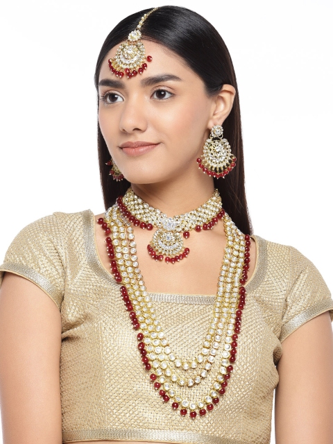 

Peora 18K Gold-Plated Maroon Traditional Kundan Jewellery Set