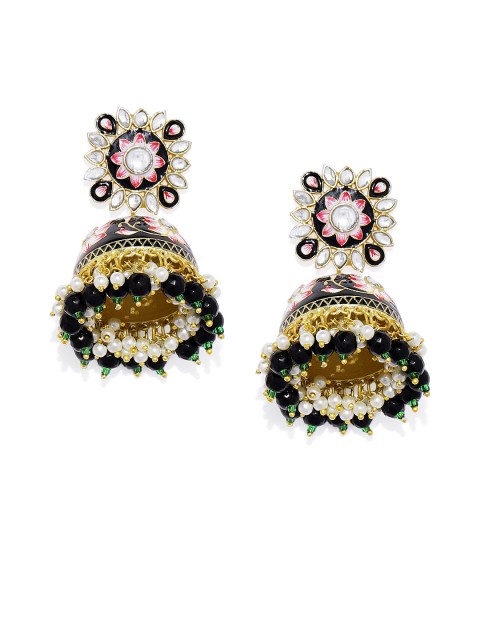

Peora 18KT Gold-Plated & Black Embellished Meenakari Hand Work Dome Shaped Jhumkas